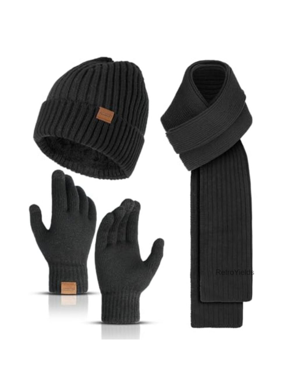 Acrylic Knit Beanie Long Scarf Touchscreen Gloves 3PC Winter Set